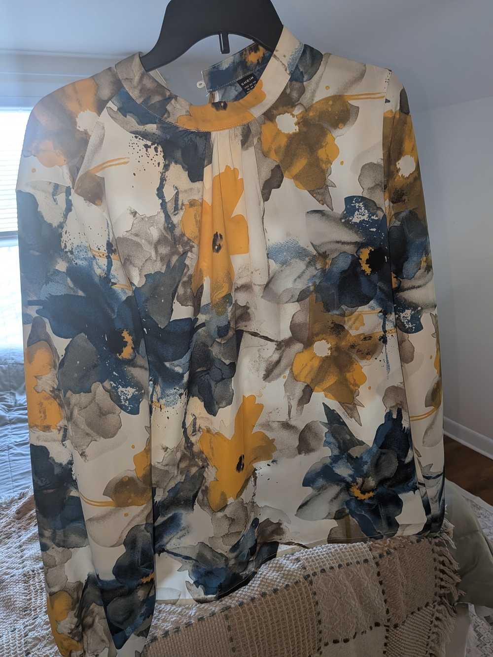 SHEIN Yellow & Blue Floral Watercolor Blouse